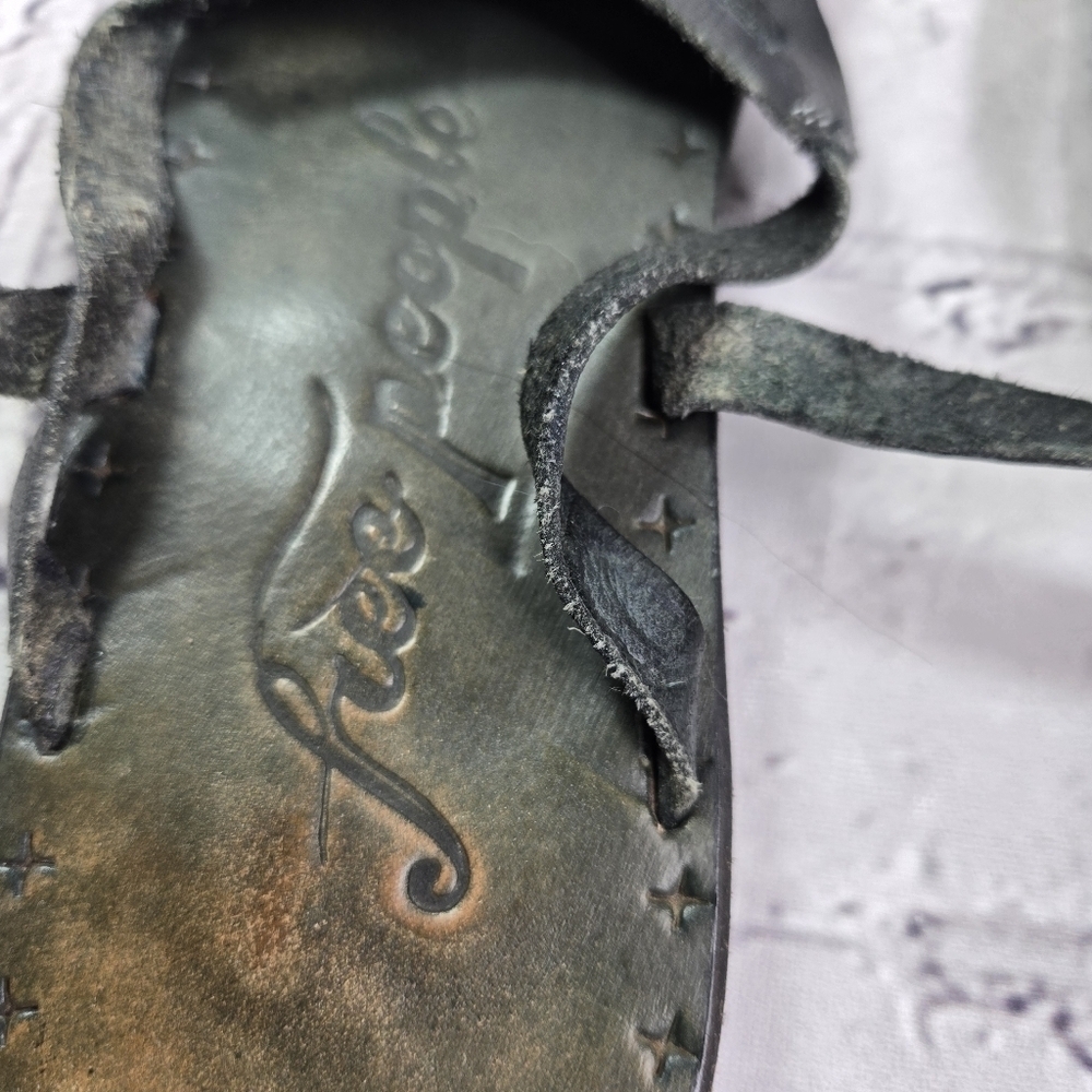 Free People black leather boho hippie gladiator ankle wrap sandals - Picture 8 of 14